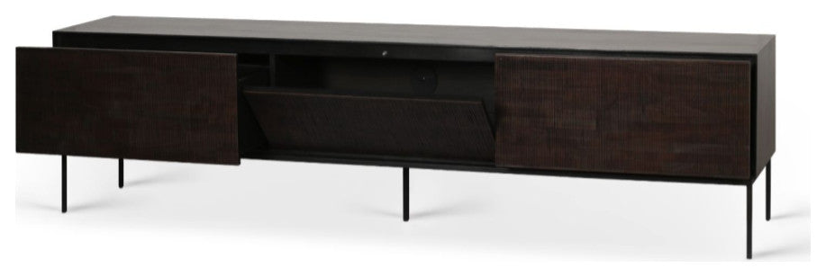 Dark Teak TV Cupboard | OROA Grooves, 96"w X 18"d X 21"h