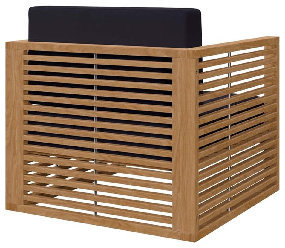 Modway Carlsbad 3-Piece Teak Wood Outdoor Patio Set in Natural/Navy