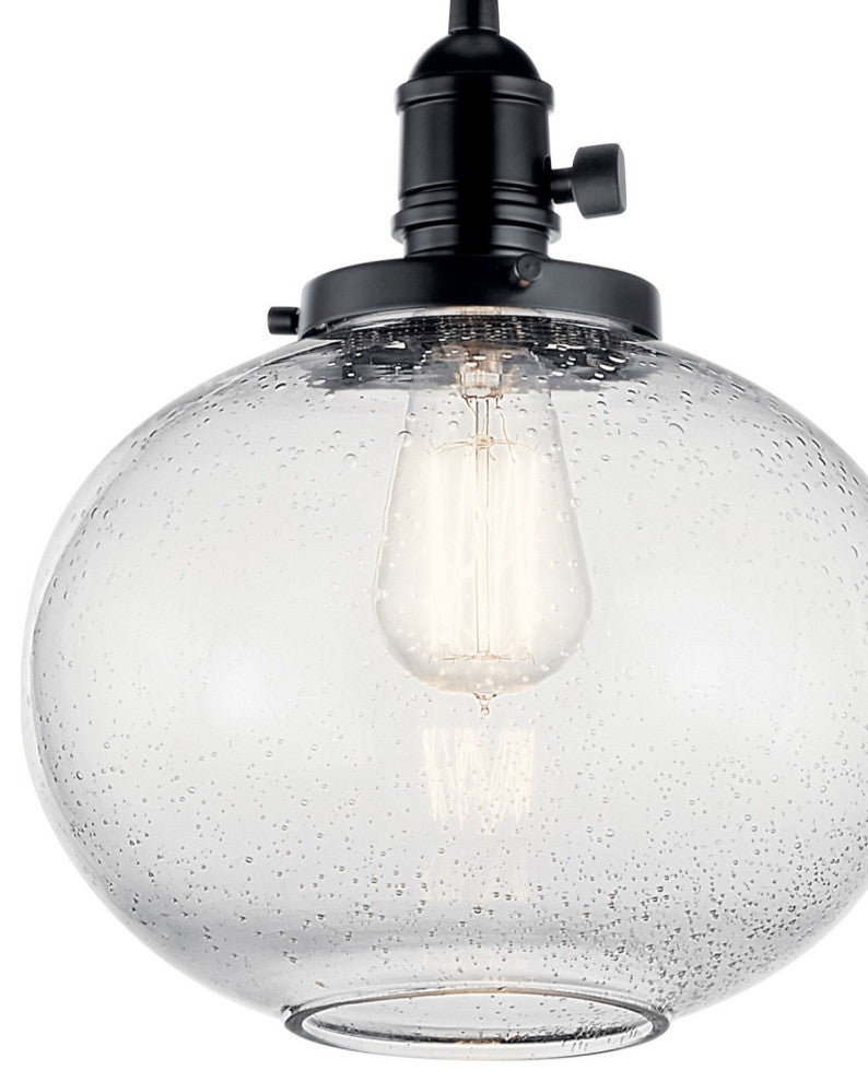 Avery 11.25" 1 Light Mini Pendant With Clear Seeded Glass, Black