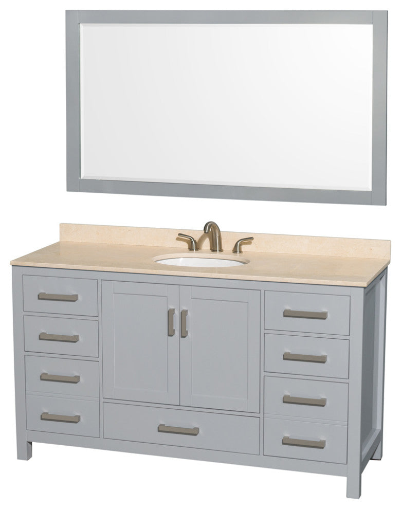 Wyndham WCS141460SGYIVUNOM58 60 inch Vanity in Gray with Ivory Marble and Round