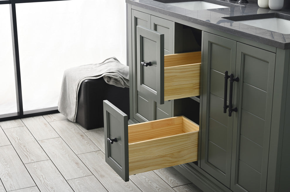 Vanity Art Bathroom Vanity With Sink & Top, Vintage Green, 54" (Double Sink), Black Stone