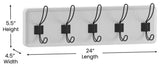 24 Inch Wall Mounted Solid Wood Storage Rack with 5 Hanging Hooks, White