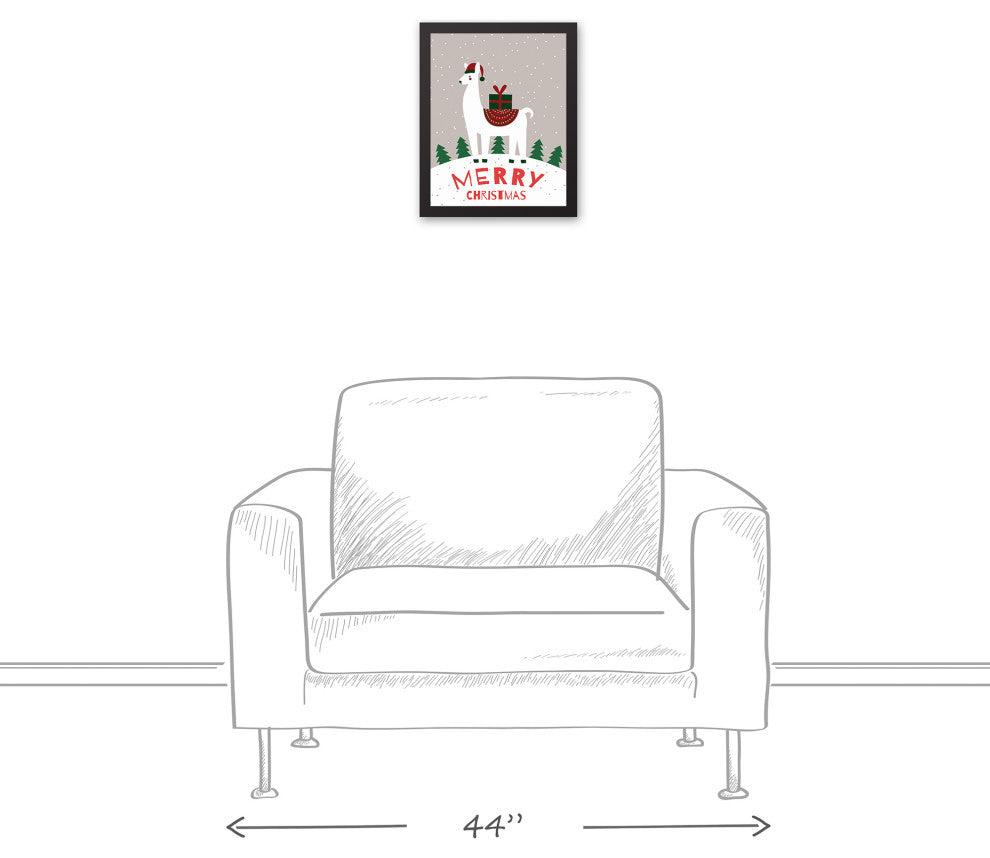 Merry Christmas Llama 14x11 Black Framed Canvas