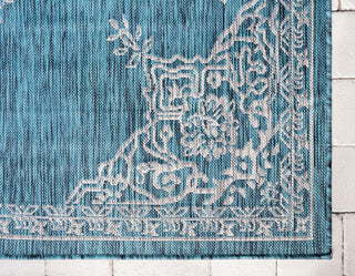Rug Unique Loom Outdoor Traditional Teal Rectangular 7' 0 x 10' 0