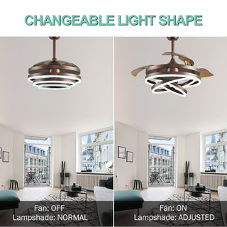 Oaks Aura 42" DIY Shape Retractable Ceiling Fan with Lights and Remote Control, Brown