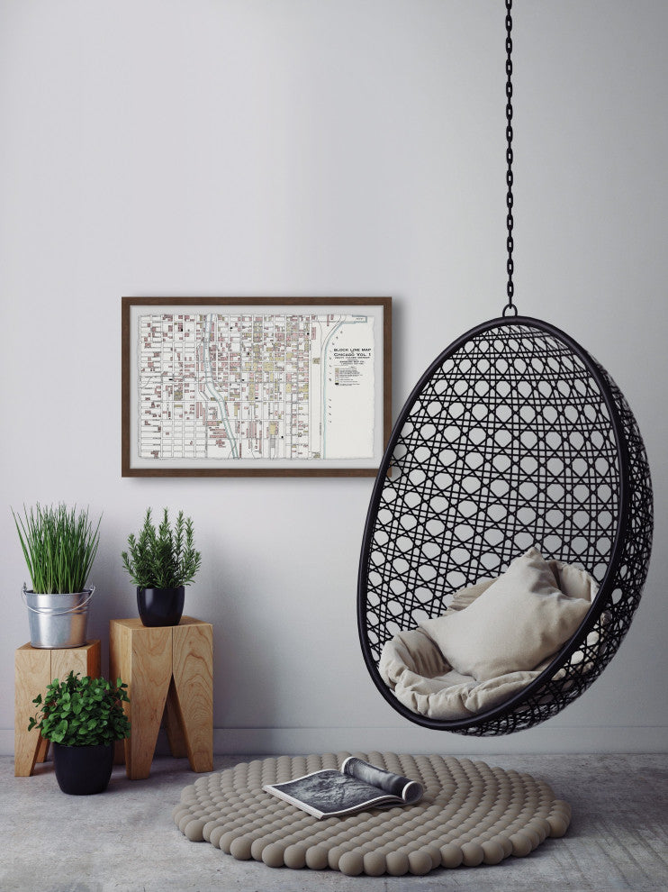 "Block Line Map of Chicago" Framed Painting Print, 36x24