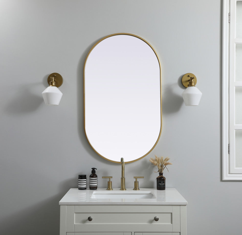 Metal Frame Oval Mirror 24X40 Inch, Brass