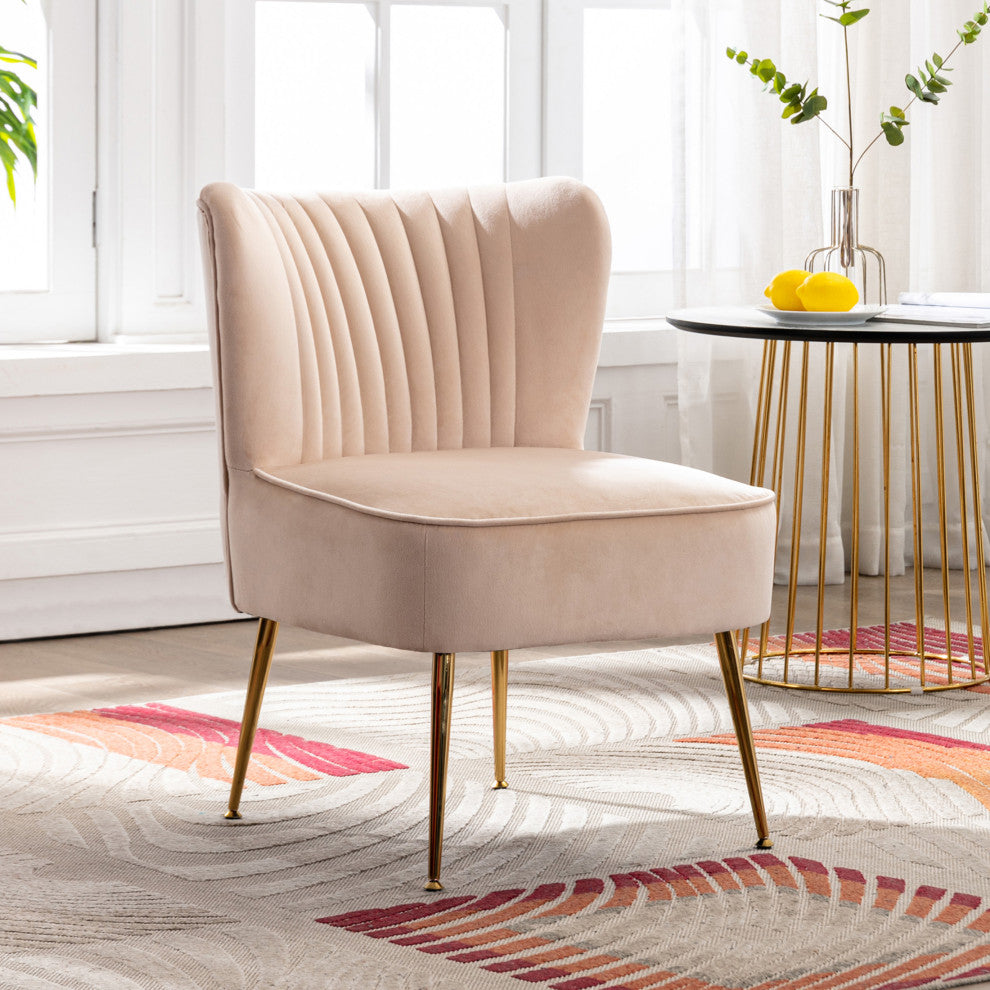 WestinTrends 22" Tufted Velvet Accent Chair for Dining, Living Room, Bedroom, Tan