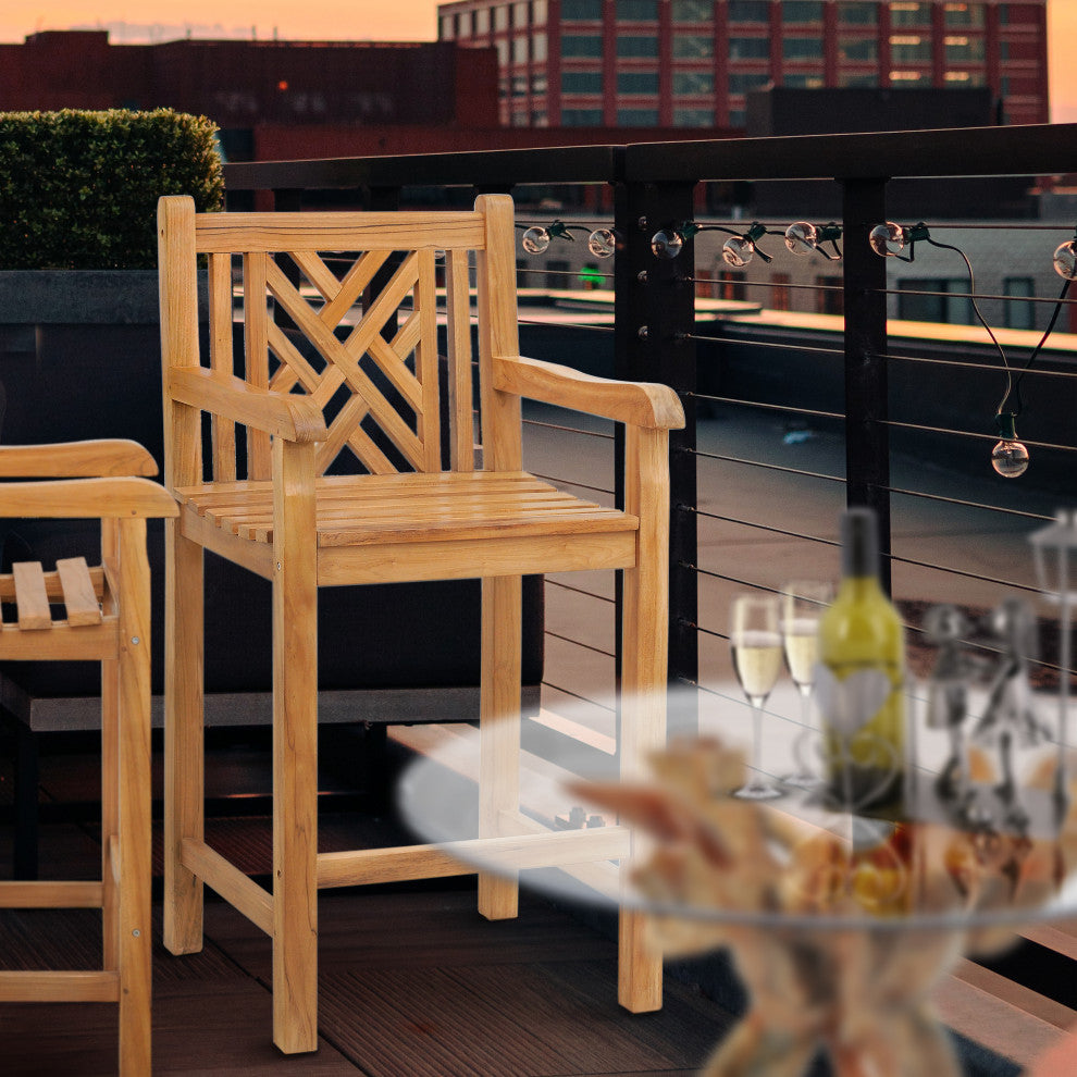 Teak Wood Chippendale Patio Bar Chair