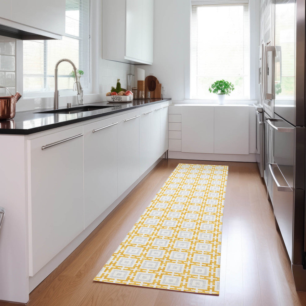 Indoor/Outdoor Marlo MO1 Gold Machine Washable 2'3" x 10' Rug