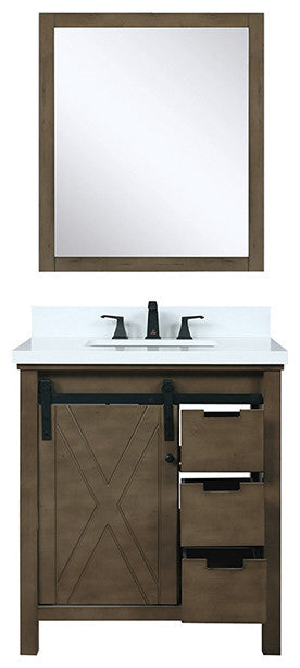 Marsyas 30" Vanity, White Square Sink and 28" Mirror, Rustic Brown