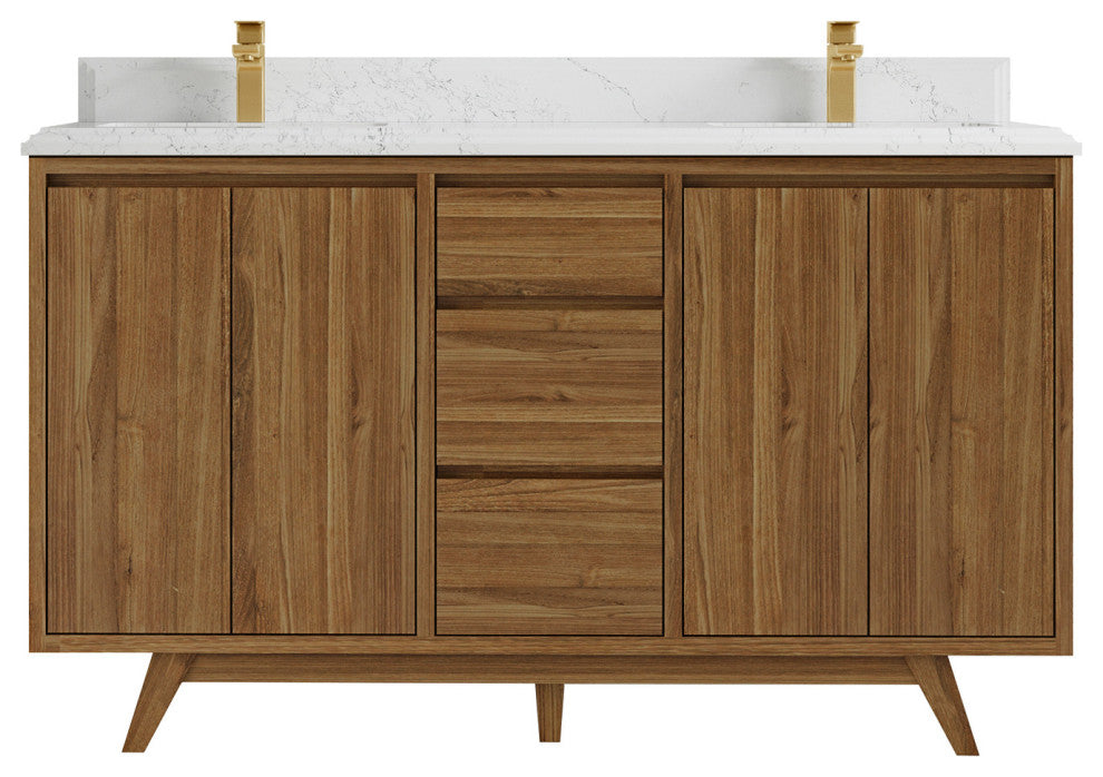 Madison Teak 60 Double Bathroom Vanity in Dark Natural 1.5" Empira Quartz
