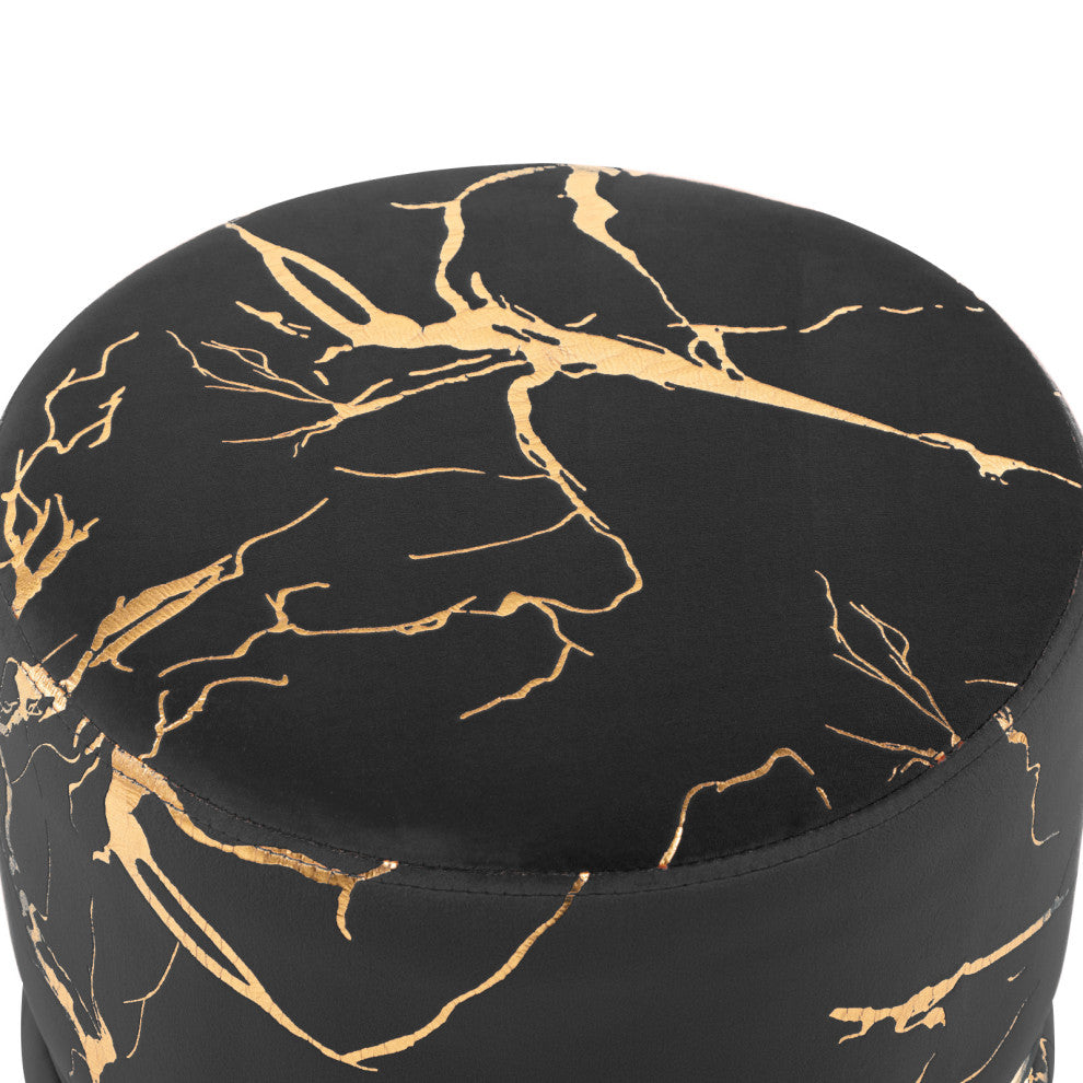 Luxury Hot Stamped Velvet Ottoman, Black