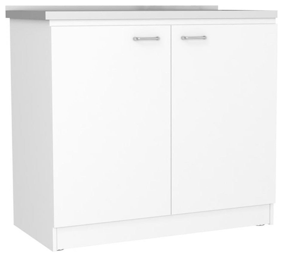 TuHome White Modern Engineered Wood Napoles Utility Sink with Cabinet