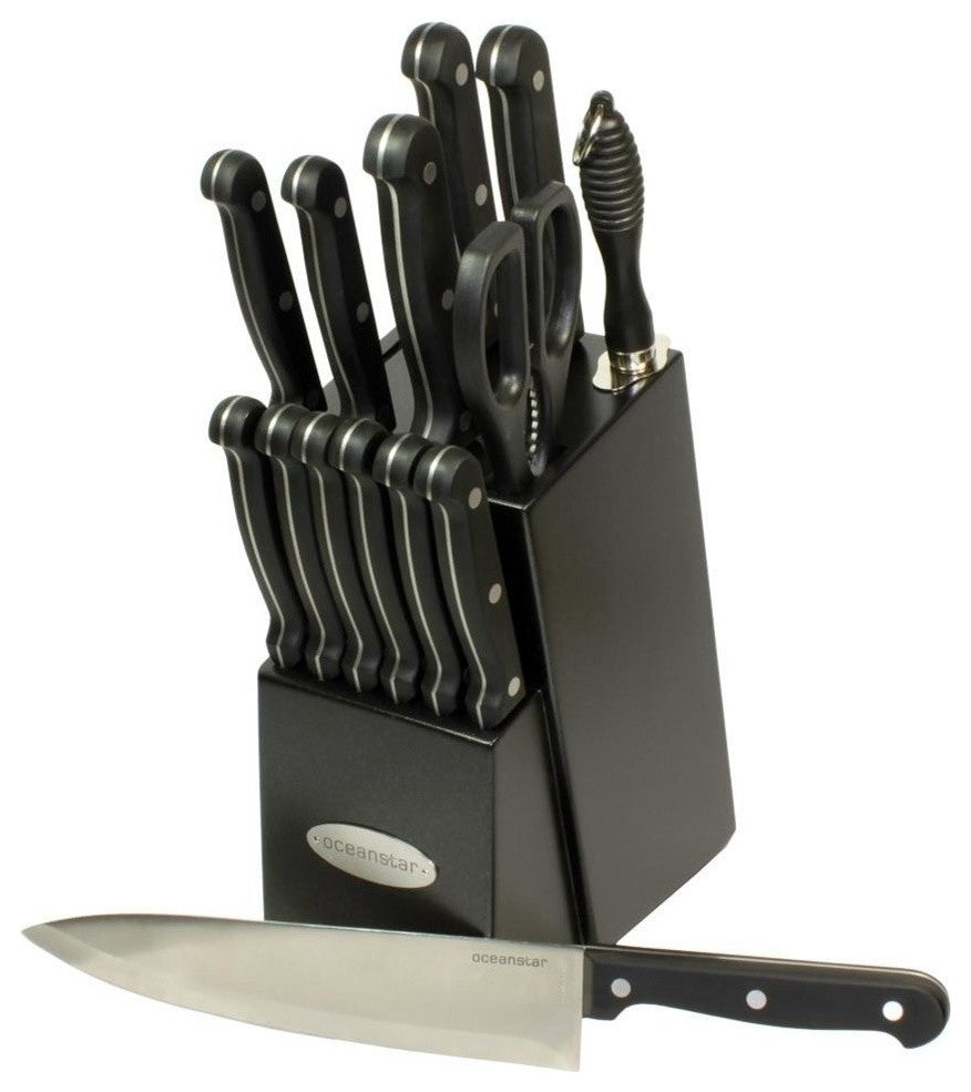 Oceanstar KS1194 Contemporary 15-Piece Knife Set with Block, Elegant Black