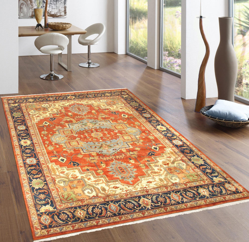 Pasargad Home Serapi Collection Hand-Knotted Rust Wool Area Rug, 8'x10'2"