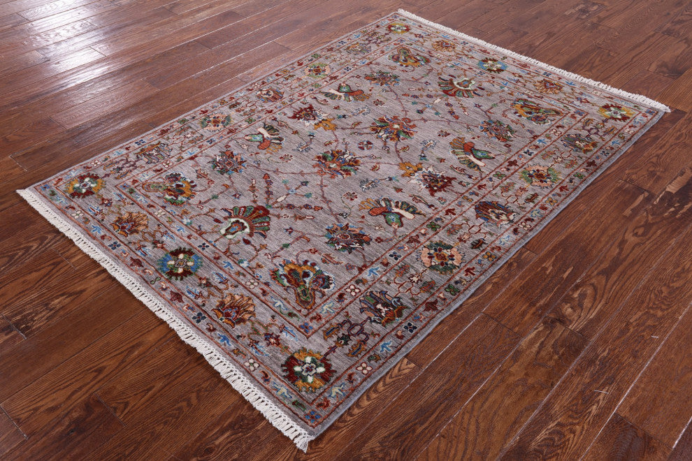 4' 2" X 5' 11" Hand-Knotted Persian Tabriz Wool Rug Q10224