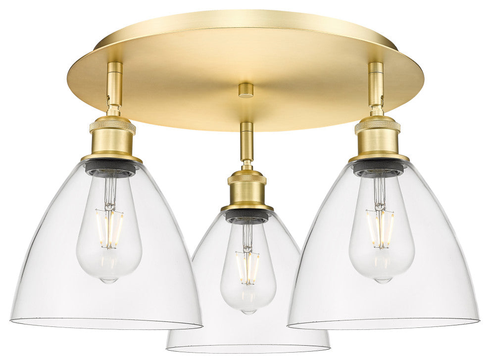 Bristol Glass-3 Light 19" Flush Mount-Satin Gold, Clear Glass Shade