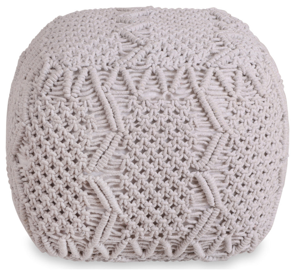 Loft Lyfe Taylynn Ottoman, Hand Knitted, Cotton Yarn, White