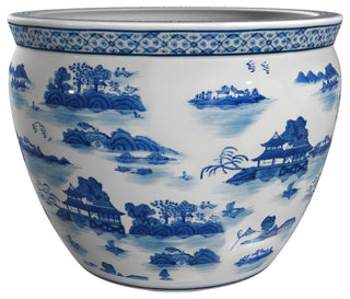 20" Porcelain Fishbowl Blue and White Landscape