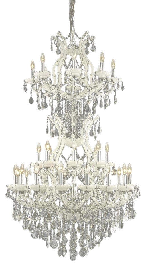 Elegant Maria Theresa Foyer Hall Light, White Finish With Royal Cut Crystal