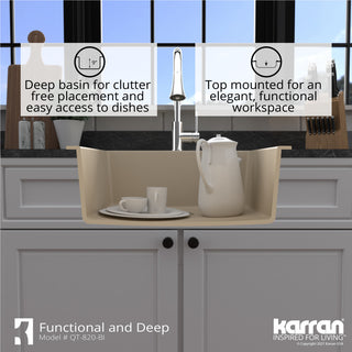 Karran QT-820 Top Mount 25" Single Bowl Quartz Kitchen Sink Kit, Bisque