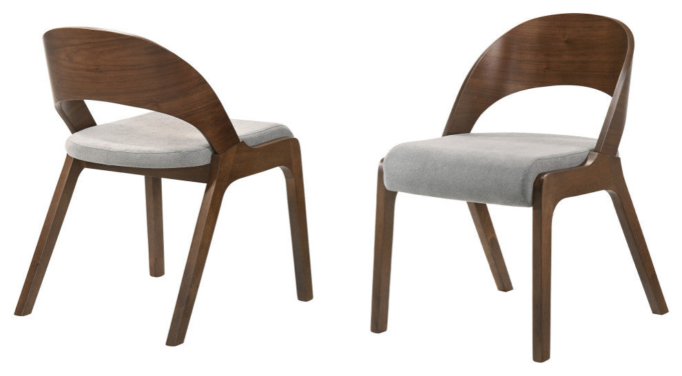 Polly Dining Accent Chairs, Walnut Finish and Gray Fabric, Set of 2