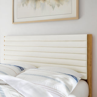 Olea Channel Tufted Boucle Solid Wood King Platform Bed, Feather Oak