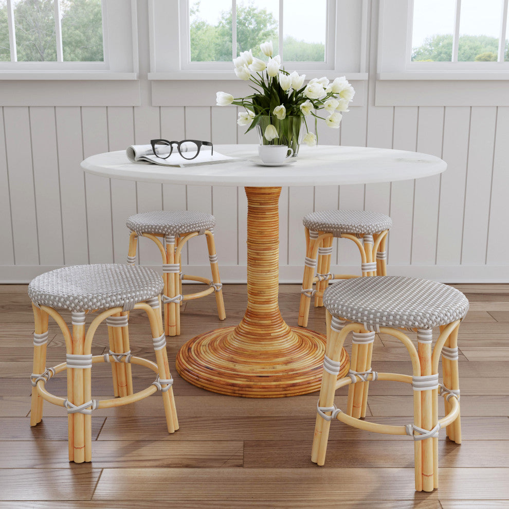 Tobias Rattan Round 18" Accent Stool, Gray and White