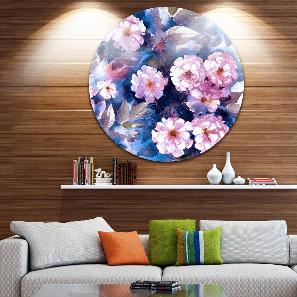 White Briar In Classical Style, Floral Large Disc Metal Wall Art, 36"