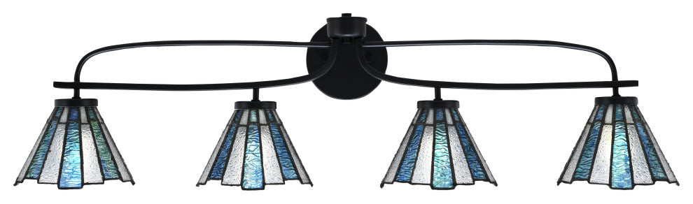 Cavella 4 Light Bath Bar, Matte Black Finish, 7" Sea Ice Art Glass