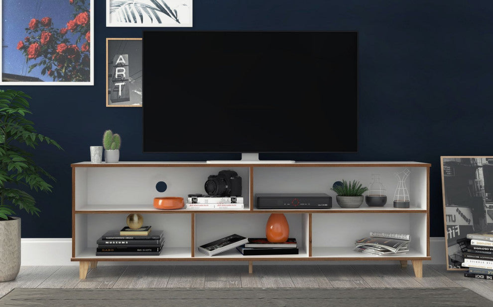 Warren 71" TV Stand, White and Oak