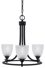 Paramount 3-Light Chandelier, Matte Black, 5" Clear Ribbed Glass