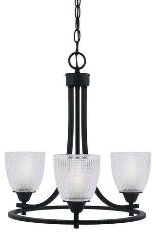 Paramount 3-Light Chandelier, Matte Black, 5" Clear Ribbed Glass