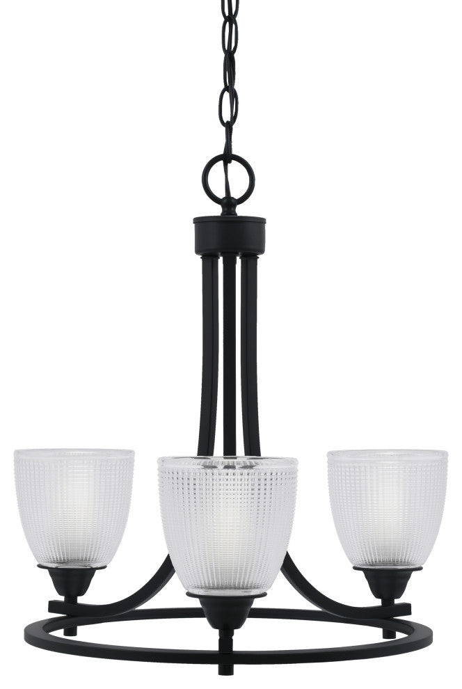 Paramount 3-Light Chandelier, Matte Black, 5" Clear Ribbed Glass