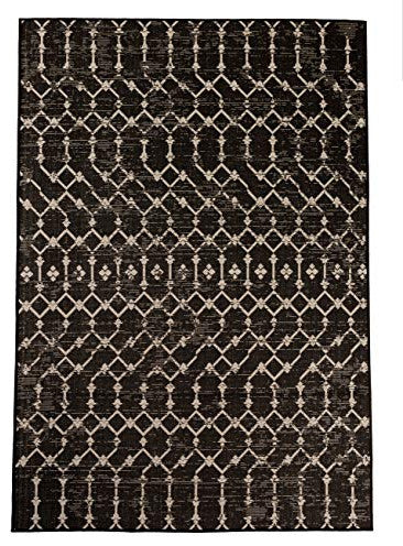 Outdoor Collection Geometric Area Rug - Bohemian Rug, Black, 5'3"x7'6"