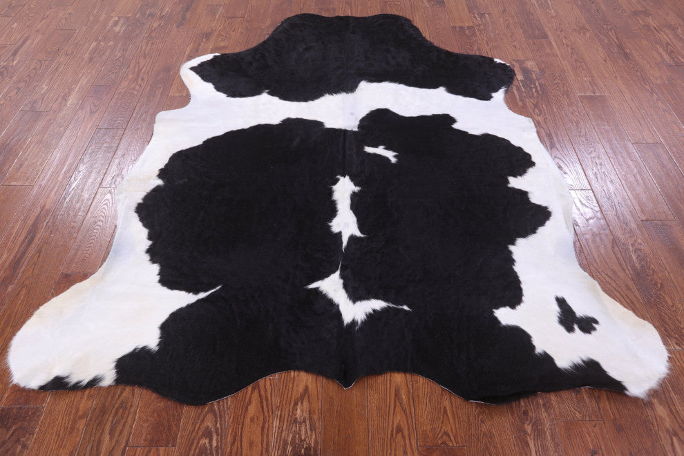 7' 0" X 6' 5" Black and White Natural Cowhide Rug C2424