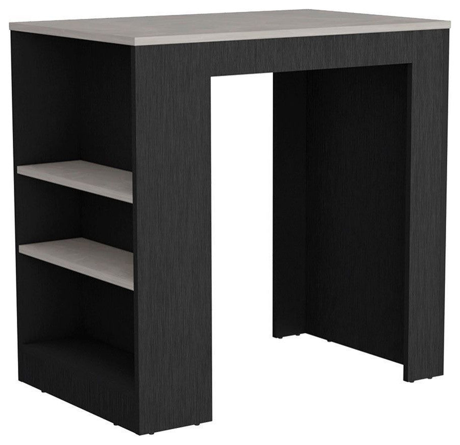 Harlan Kitchen Island With 3 Side Shelves, Black/Ibiza Marble