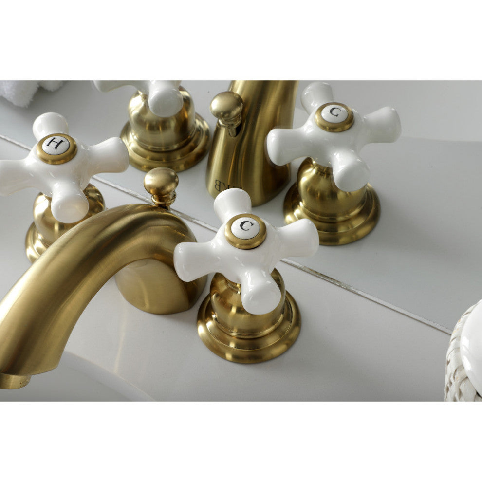 Kingston Brass Victorian Widespread Bathroom Faucet, Brushed Brass
