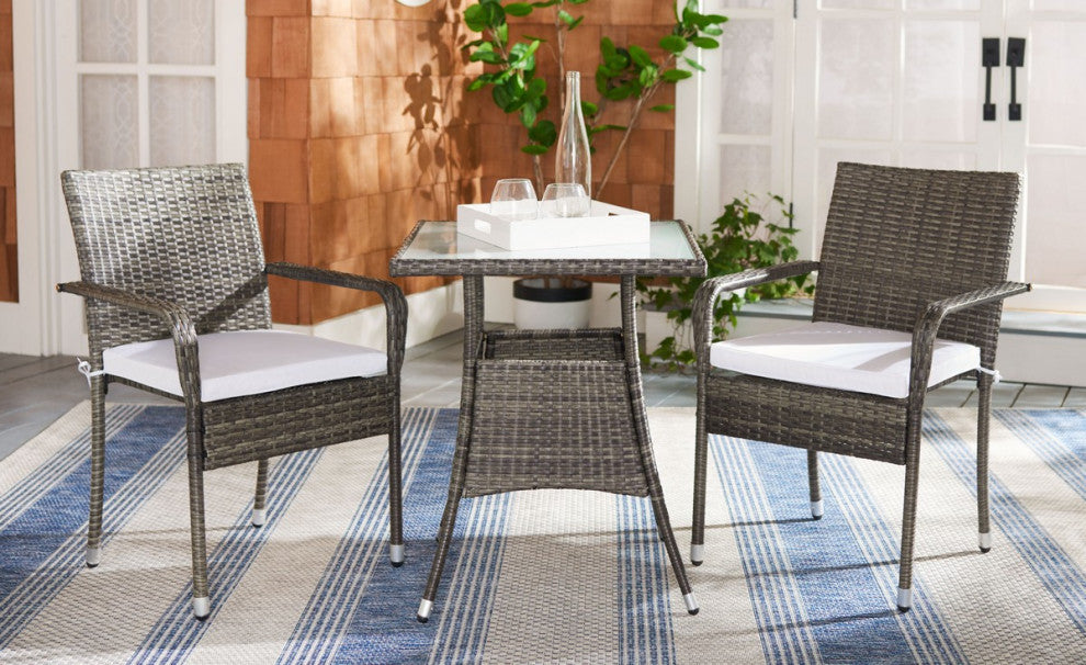 Safavieh Outdoor Laban Bistro Set Grey Brown/White Cushion