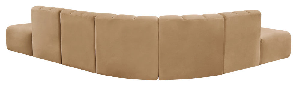 Arc Velvet Upholstered 7-Pc. L-Shaped Modular Sectional, Camel