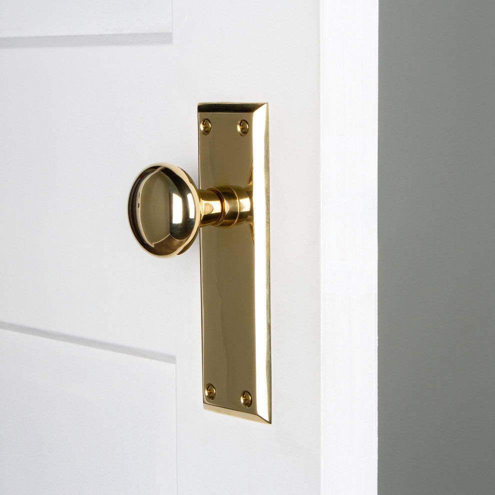 Single New York Plate With New York Knob, Unlacquered Brass