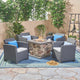 GDF Studio Maggie Outdoor Wicker Print 4 Chat Set with Fire Pit, Charcoal and Li