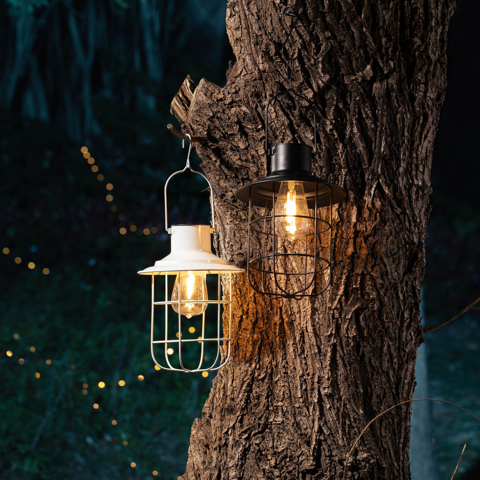 Metal Wire Solar Powered Hanging Lantern, 2-Piece Set