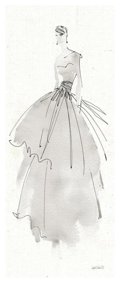 "La Fashion II Gray" Digital Paper Print by Anne Tavoletti, 14"x32"