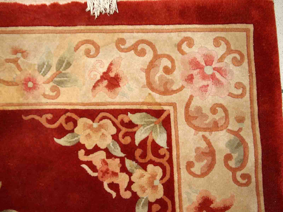 Handmade Vintage Art Deco Chinese Rug, 3.9'x6.5', 120cmx200cm 1970s