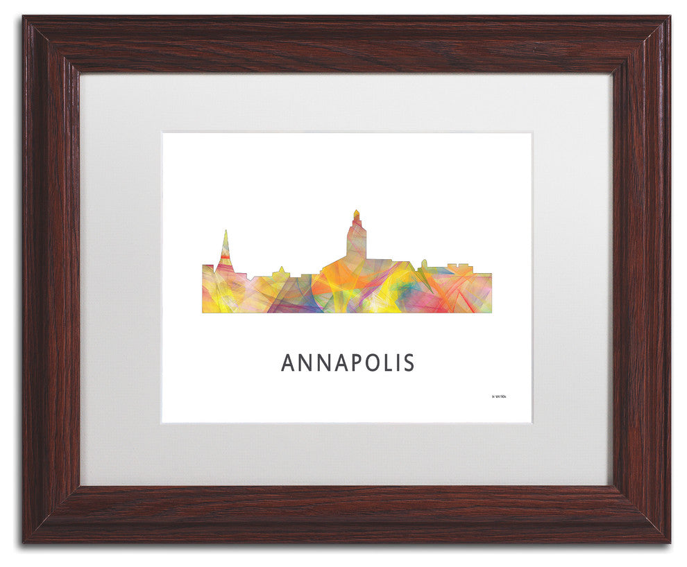 ''Annapolis Maryland Skyline Wb 1'' Framed Art, Wood Frame, White Matte, 14x11