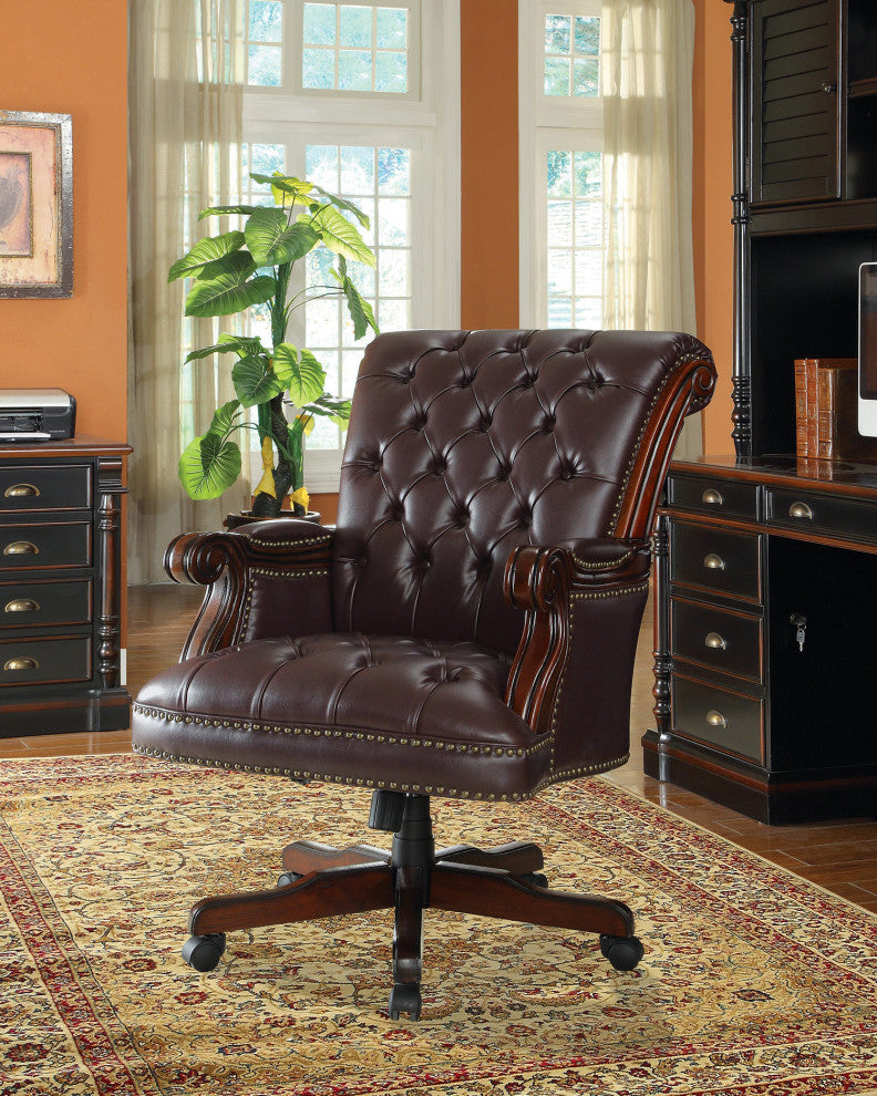 Tufted Adjustable Height Office Chair, Dark Brown