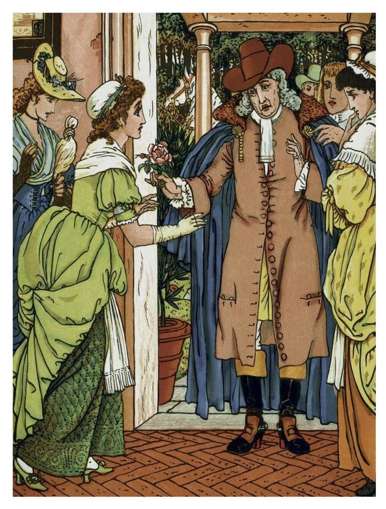 "Beauty and the Beast - Greetings" Digital Paper Print by Walter Crane, 26"x34"