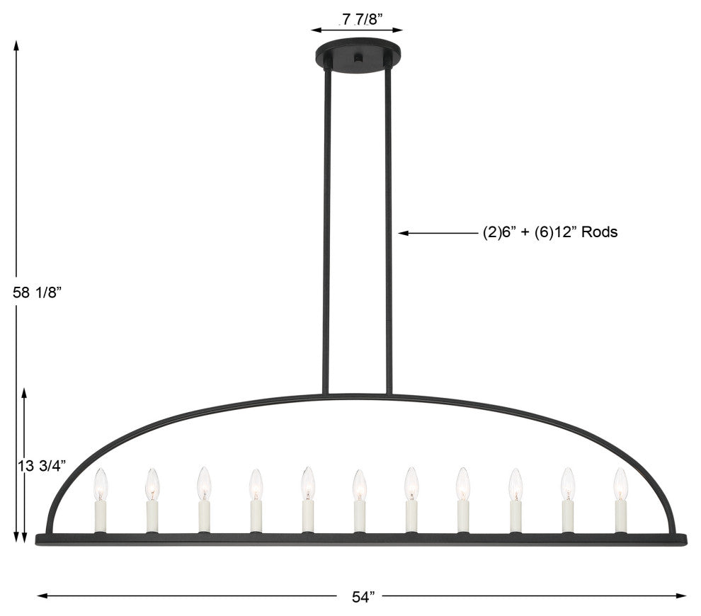 Crystorama Lighting Group ABB-3009 Abbott 11 Light 54"W Taper - Black